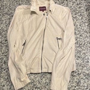 Womens small Vigoss brand light perforated jacket faux suede cream color
